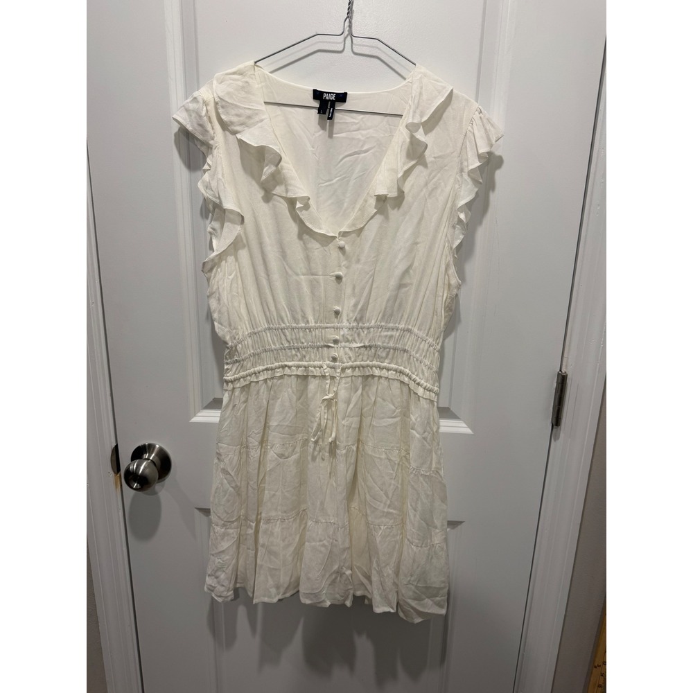 PAIGE Womens Mini Dress Ruffle Smocked Waist White L